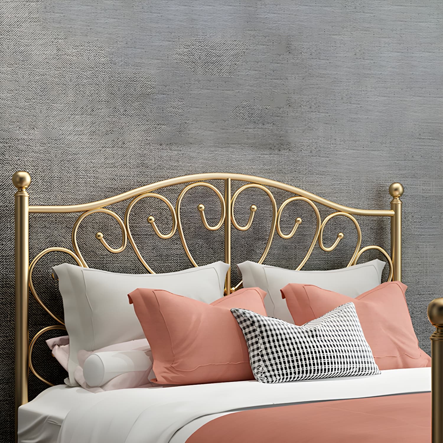 Four Poster Bed Glam Metal Bed, Camelback Open-Frame with Metal Legs - image 8