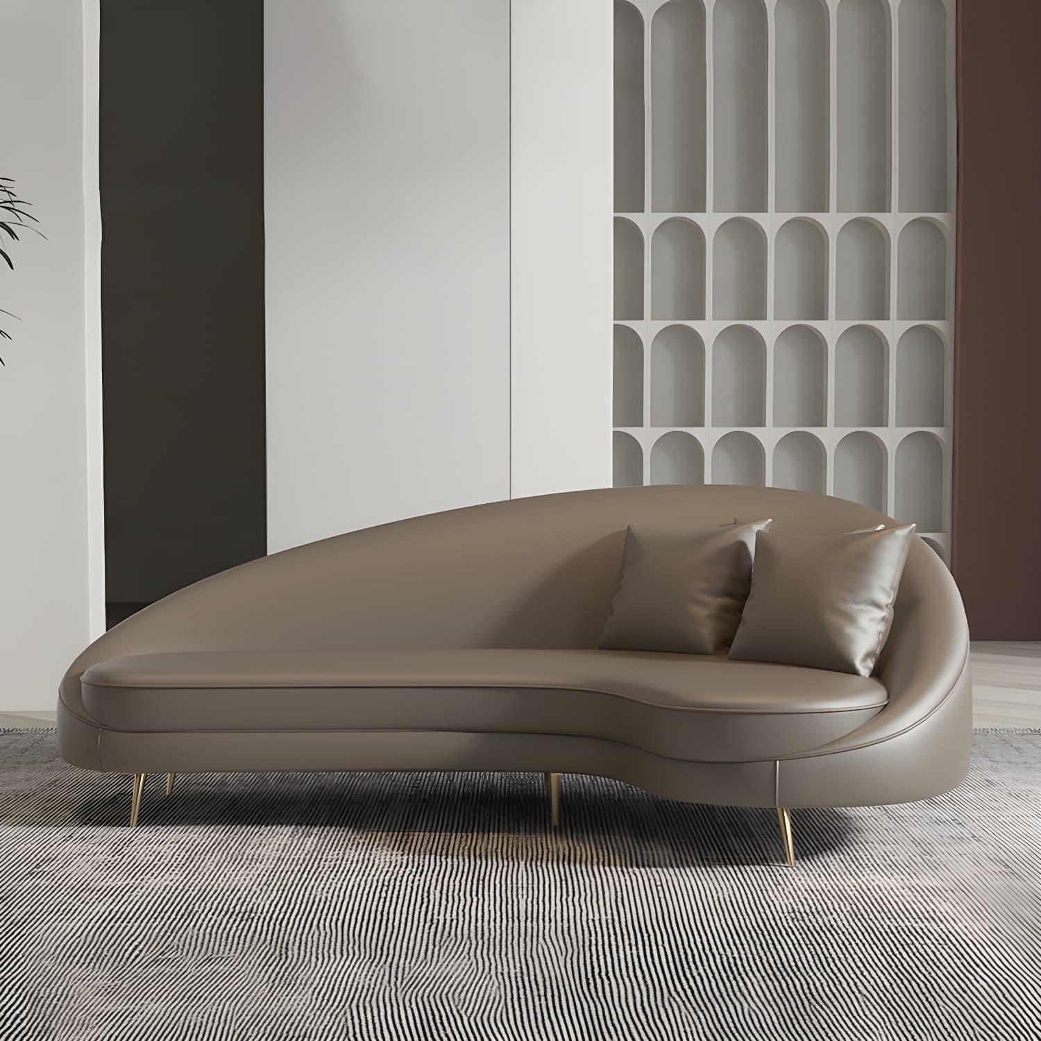 Faux Leather Curved Sofa Contemporary Sloped Arm Sofa for Living Room - image 10
