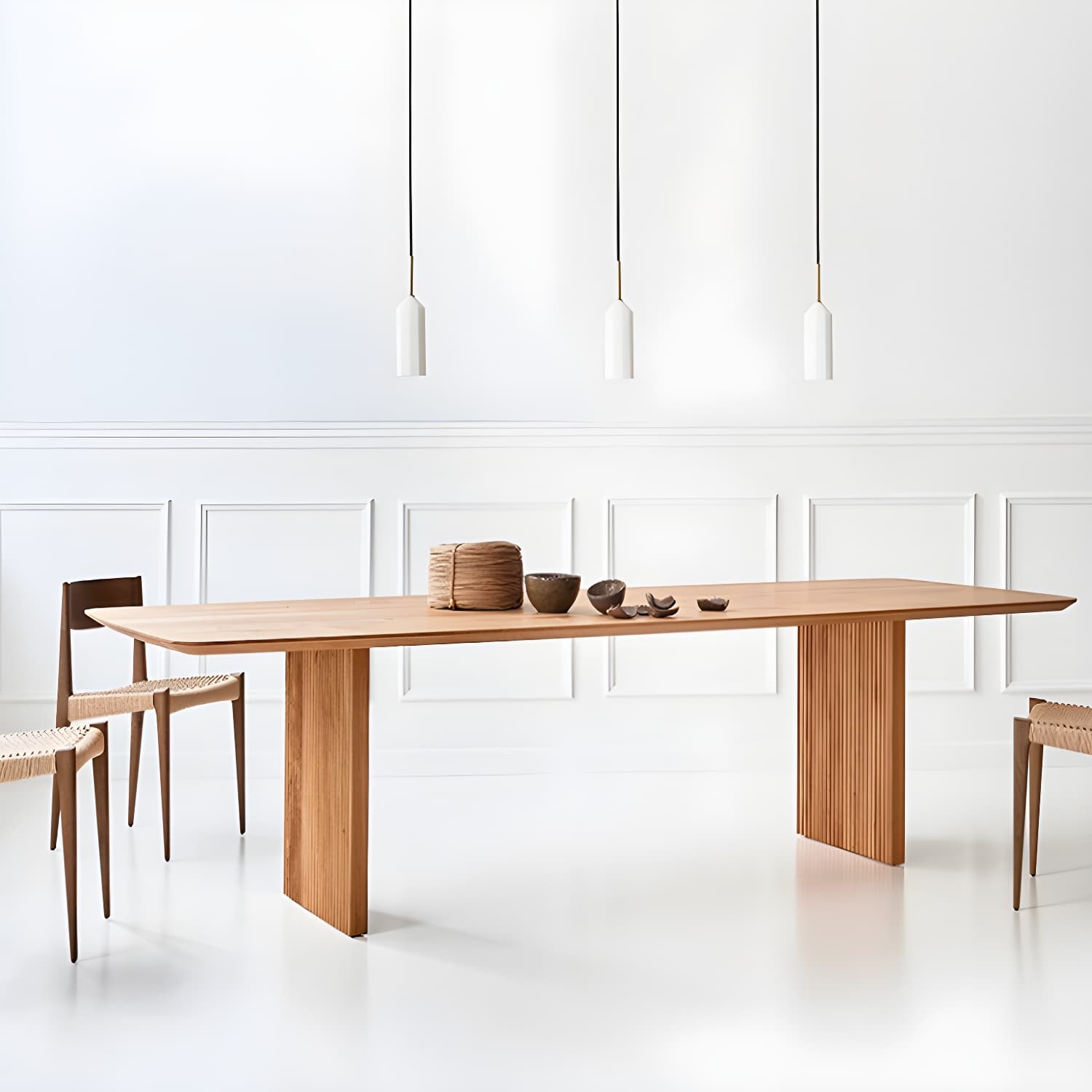 Modern Rectangle Dining Site Table Solid Wood Double Pedestal Kitchen Dining Table - image 4