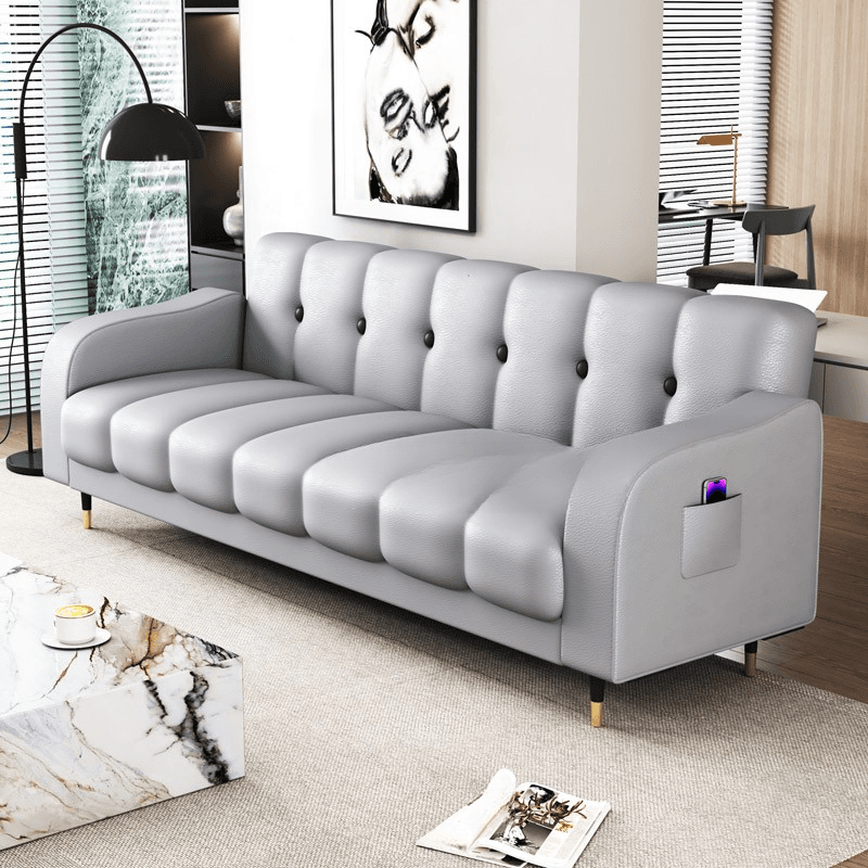 Contemporary Modern Solid Color Scratch-durable Convertible Sofa in Pu Leather with Midnight Black/Gray/White Upholstery, Seats 3/2-seater, with Receptacle Storage - image 7