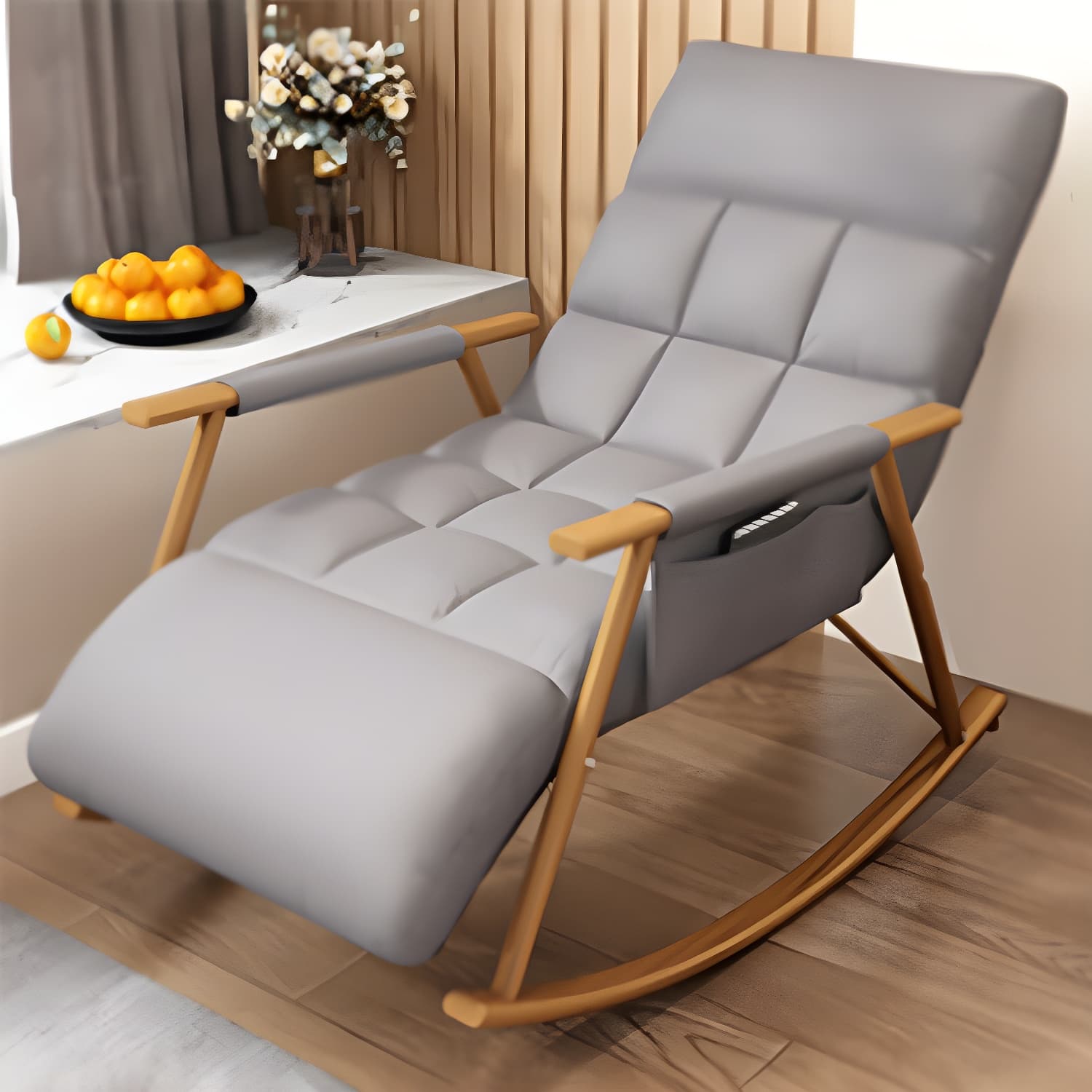 Modern Style Rocking Chair Faux Leather Upholstered Chair with Storage - image 17