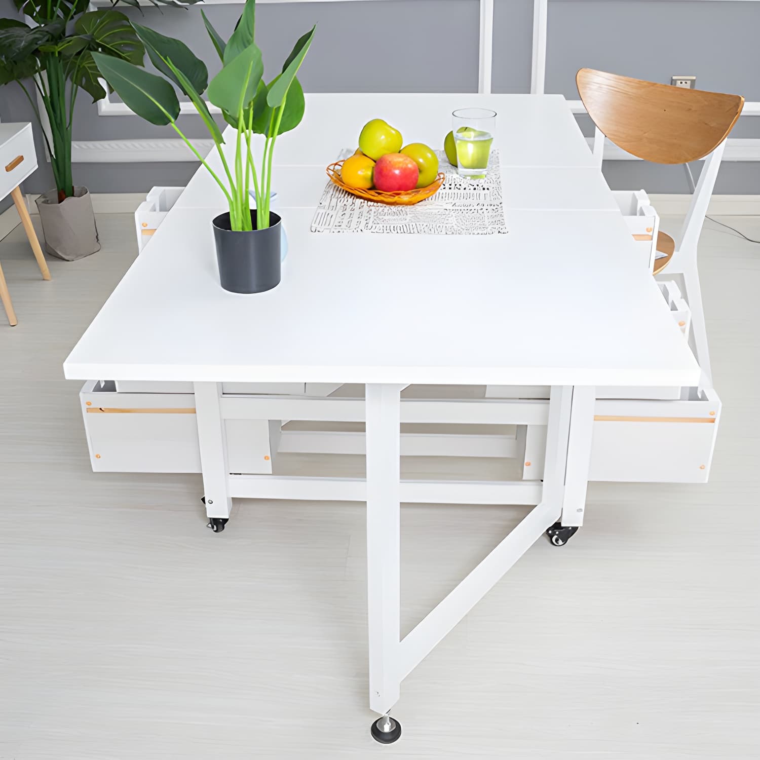 Modern Birch Wood Drop Leaf Rectangle Kitchen & Dining Table with Pedestal Base and Storage Included - image 13