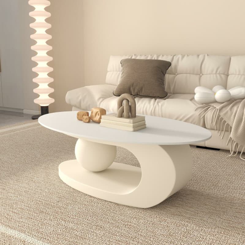 White Stone Modern Coffee Table with Abstract Steel Base for Living Room - image 4