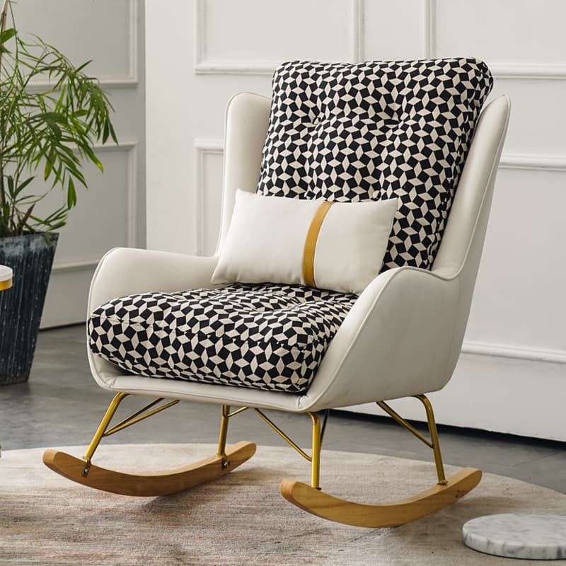 Contemporary Resistant To Dirt Upholstered Rocking Seat with Natural Wood & Metal Base and Recessed Arm