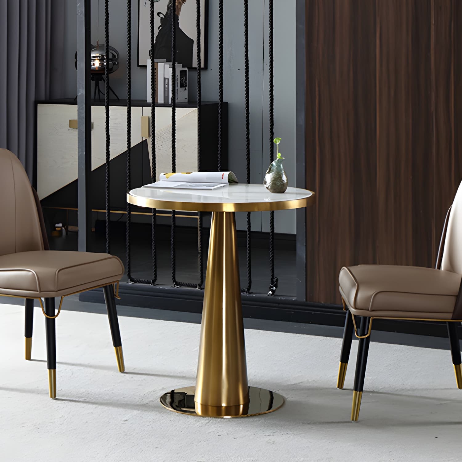 Metal Traditional Luxury Round Table Marble Top Indoor Table with Pedestal - image 18