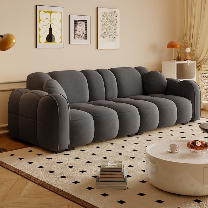 Modern Solid Color Tear Resistant Standard Sofa in Dark Grey/Light Brown/Ivory, 4-seater/3-seater with 2 Pillows - image 4