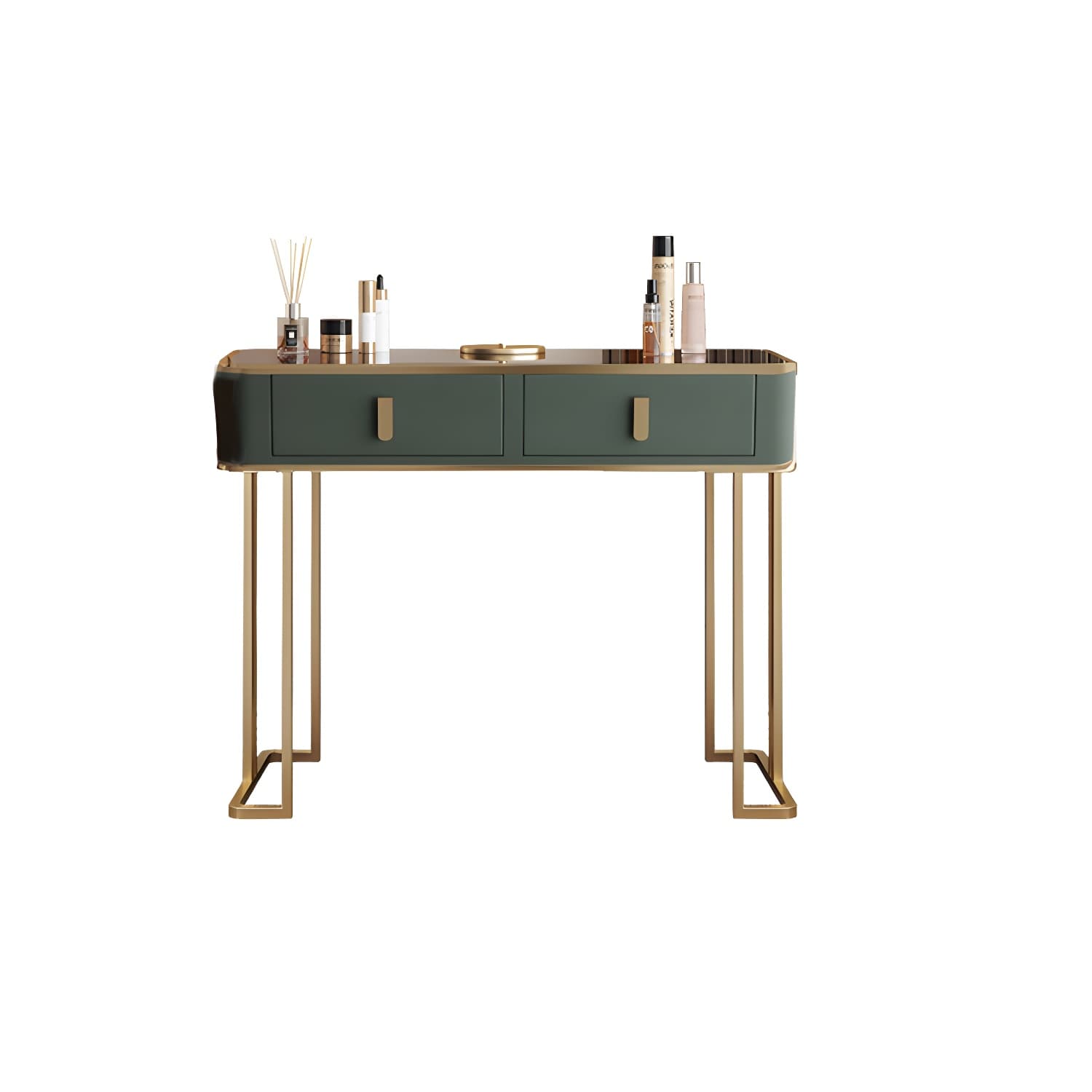 Glass Top Dressing Table Solid Wood Green Make-up Vanity with Drawers - image 13