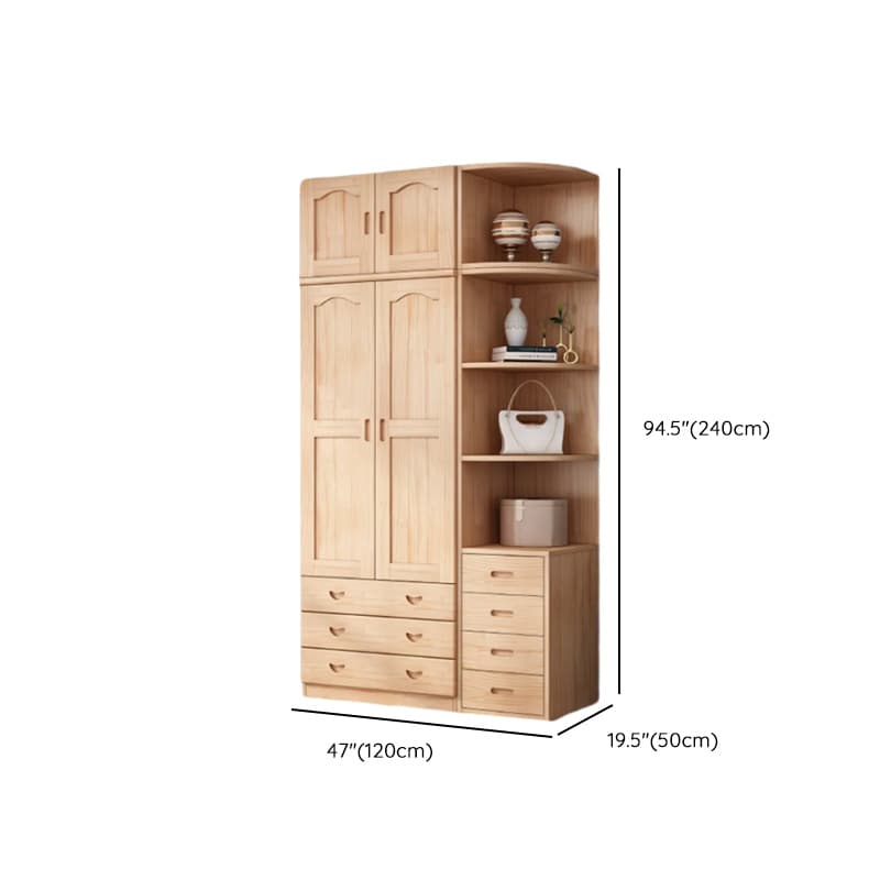 Modish Natural Color Reclaimed Wood Wardrobe Armoire with Soft Close Drawer, Soft Close Door - image 29