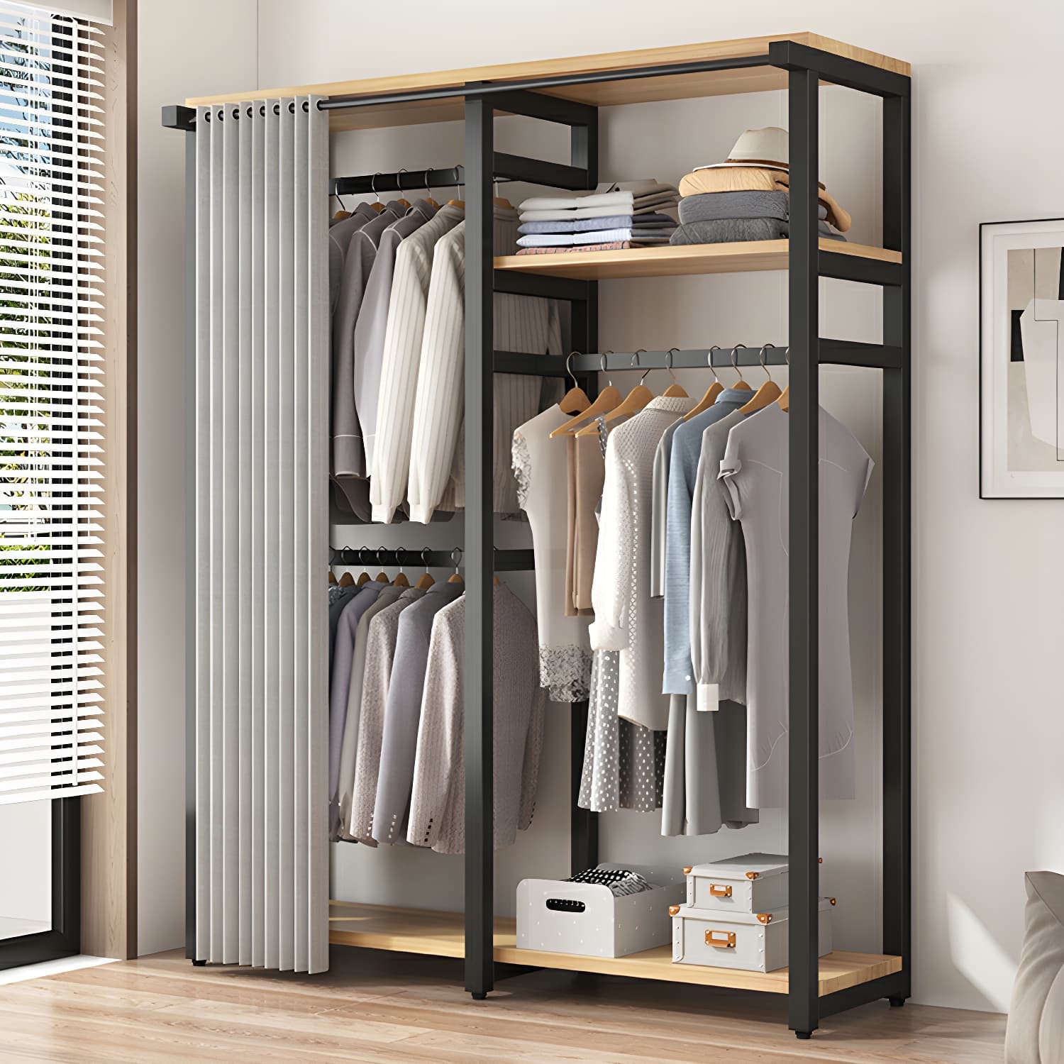 Modern Metal Wardrobe Armoire with Clothing Rod & Shelves (Height 70-79 inches, Overall Width 45cm) - image 6