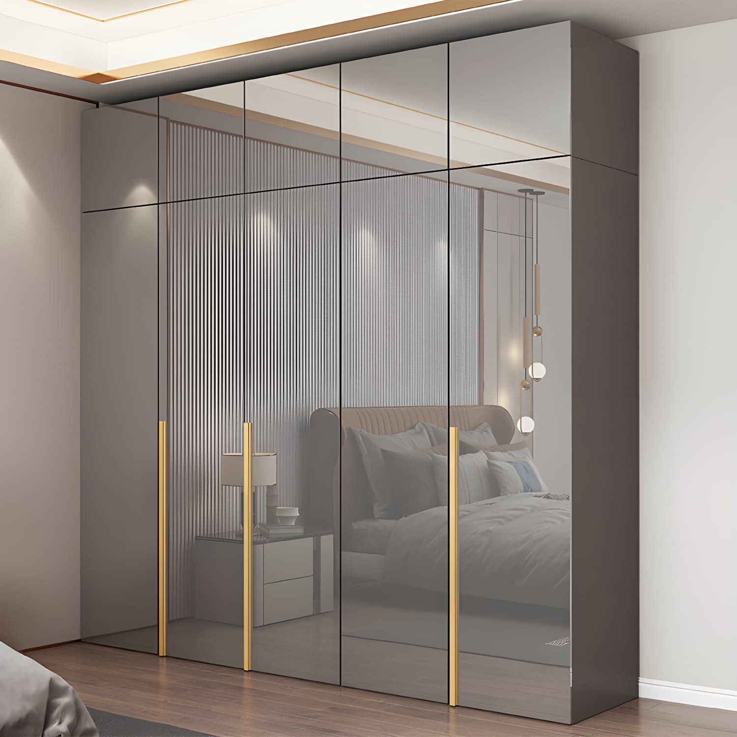 Engineered Wood Wardrobe Closet with Shelves Modern Wardrobe Cabinet for Home - image 3