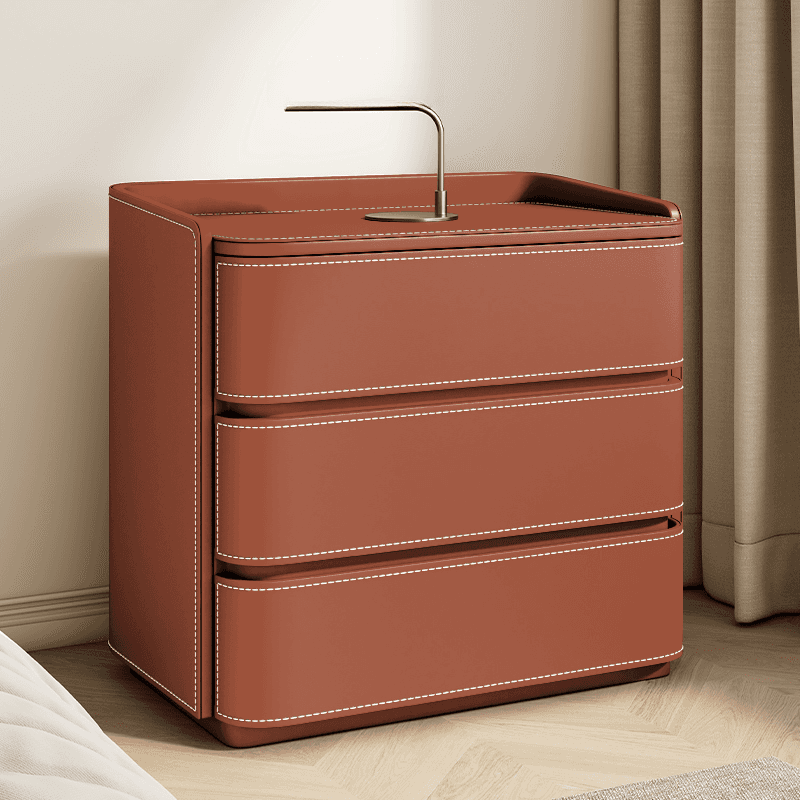 Contemporary 3 Tiers Genuine Leather Drawer Storage Bedside Table - image 11