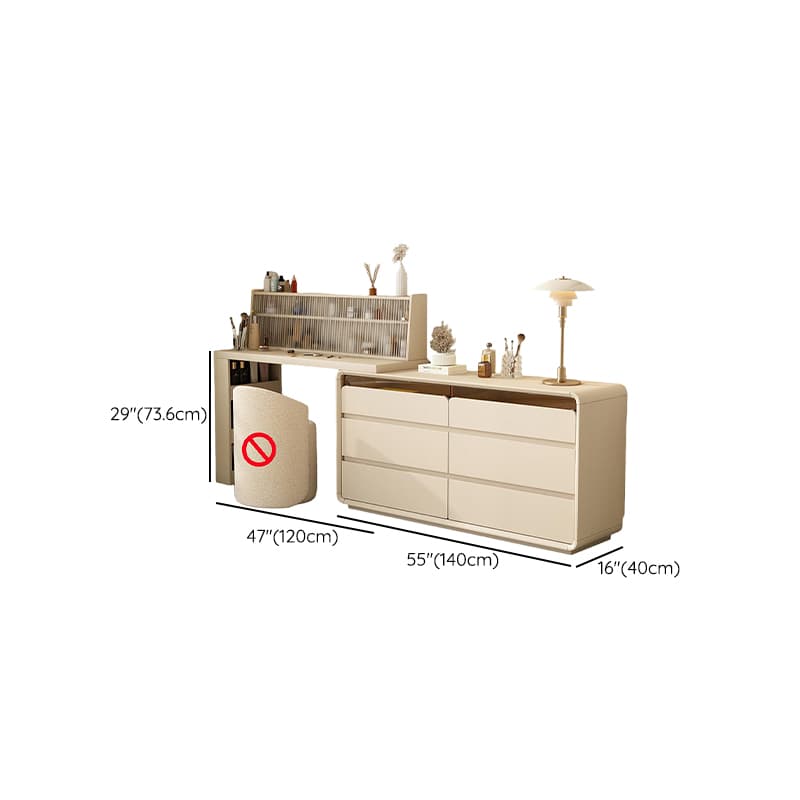 Simplistic Large Vanity Set with Lumber Table Top, White Seat, and Scalable Design Featuring 6/3/9 Drawers - image 9