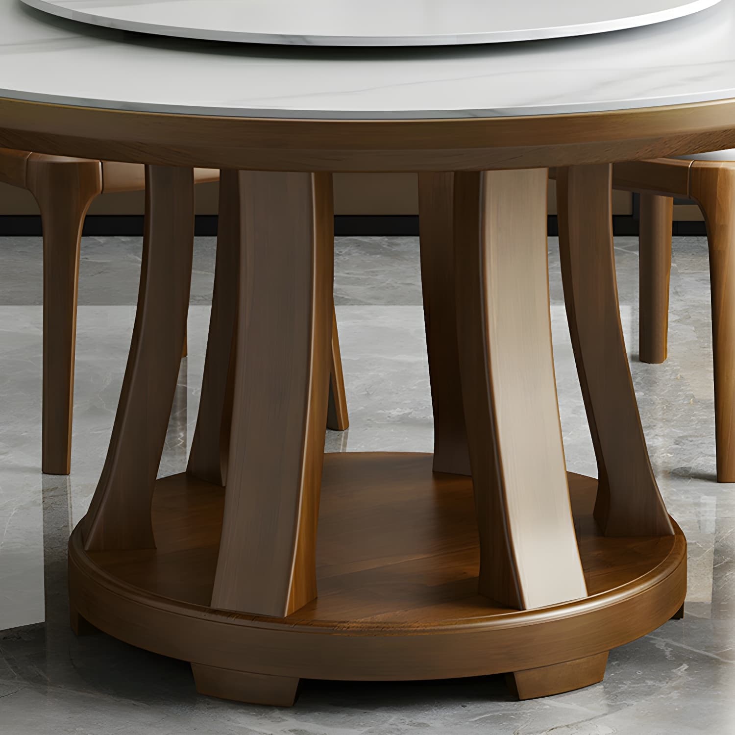 Modern Wood Dining Table Set with White Table top and Solid Wood Brown Base - image 7