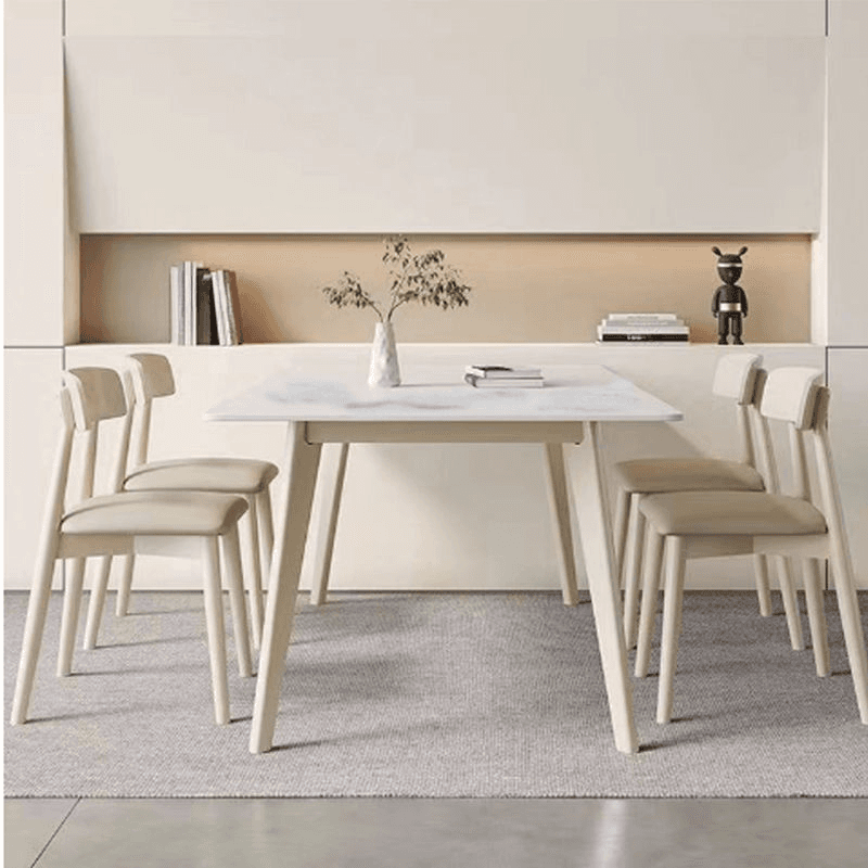 Scratch-proof Rectangle Stone Sand/Warm Wood Finish/Chalky Wood Fixed Top Dining Table for Seats 4/for 8/6 People in a Nordic Style