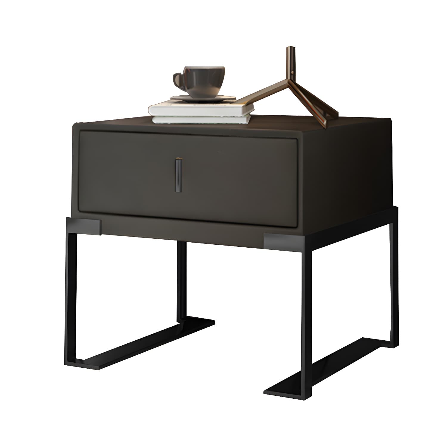 Leather 1 Drawer Nightstand Contemporary Night Table with Metal Legs - image 13
