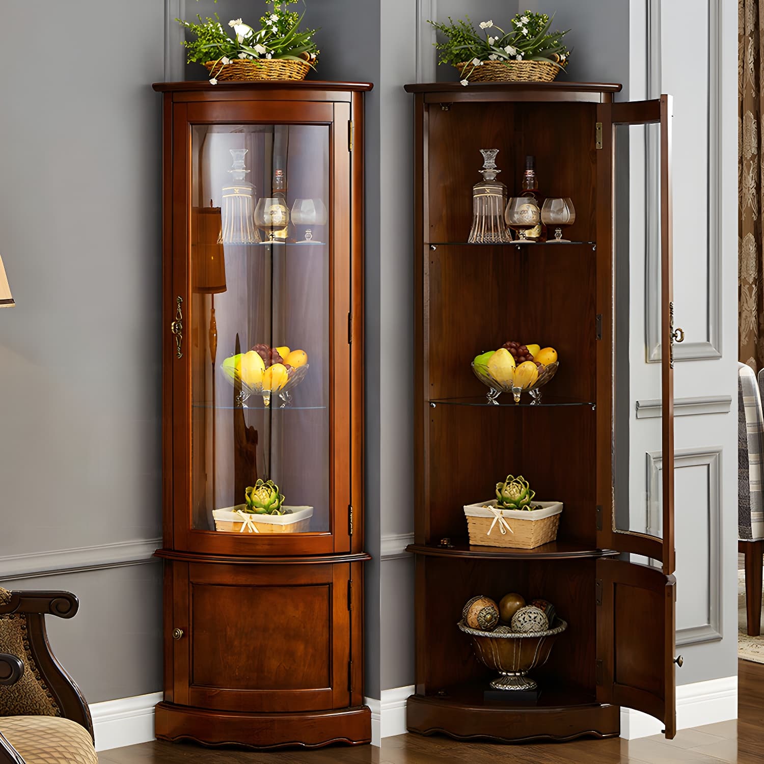 Industrial Triangle Accent Cabinet Solid Wood Storage Cabinet with Glass Doors - image 6