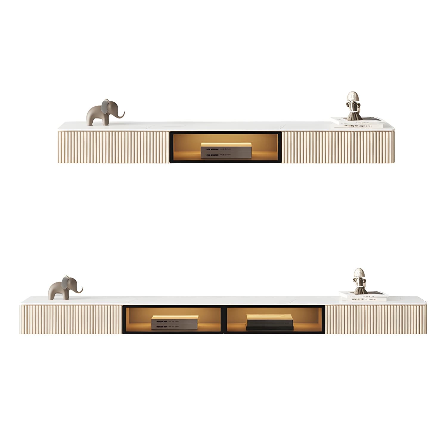 Glam Wall-mounted TV Media Stand Slate Top Wood Frame with Storage - image 5