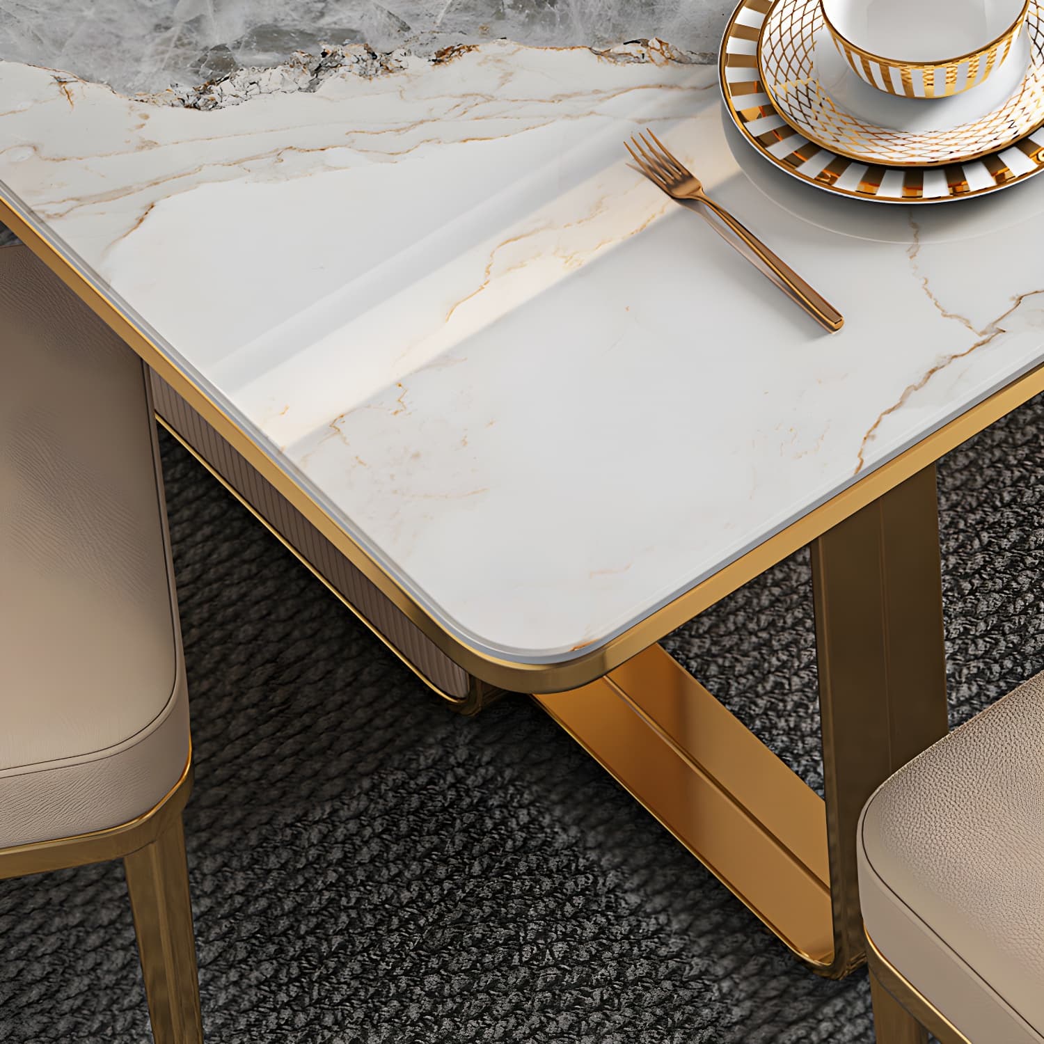 1/5/7/9 Piece Rectangle Stone Top Glam Dining Room Chair Set - image 6