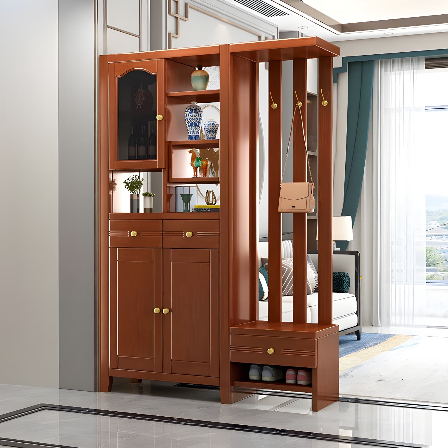 Solid Wood Modern Accent Cabinet with Doors and Drawers for Living Room