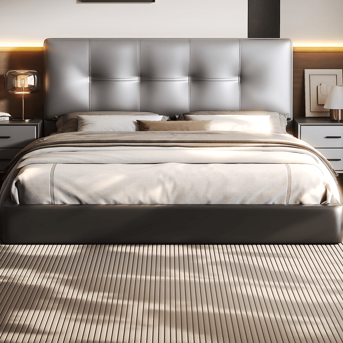 Simplistic Style Panel Headboard with No Distressing, Piled Tufted Rectangular Shape for King/Queen/Full Bed, Featuring Sponge Upholstery and Standard Height - image 9