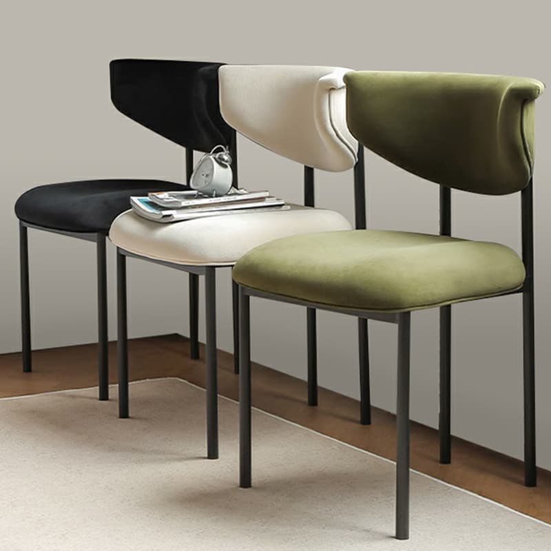 Modern Upholstered Side Chair with Black Metal Legs and Low Back - image 8
