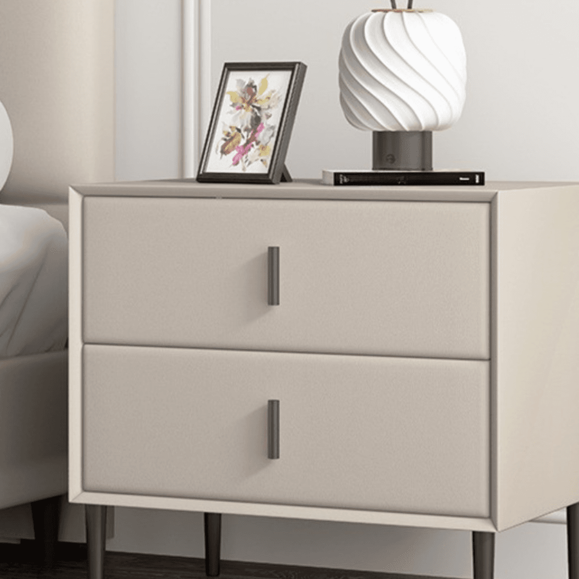 Art Deco Pleather Countertop 2 Drawer Nightstand with Leg - image 12