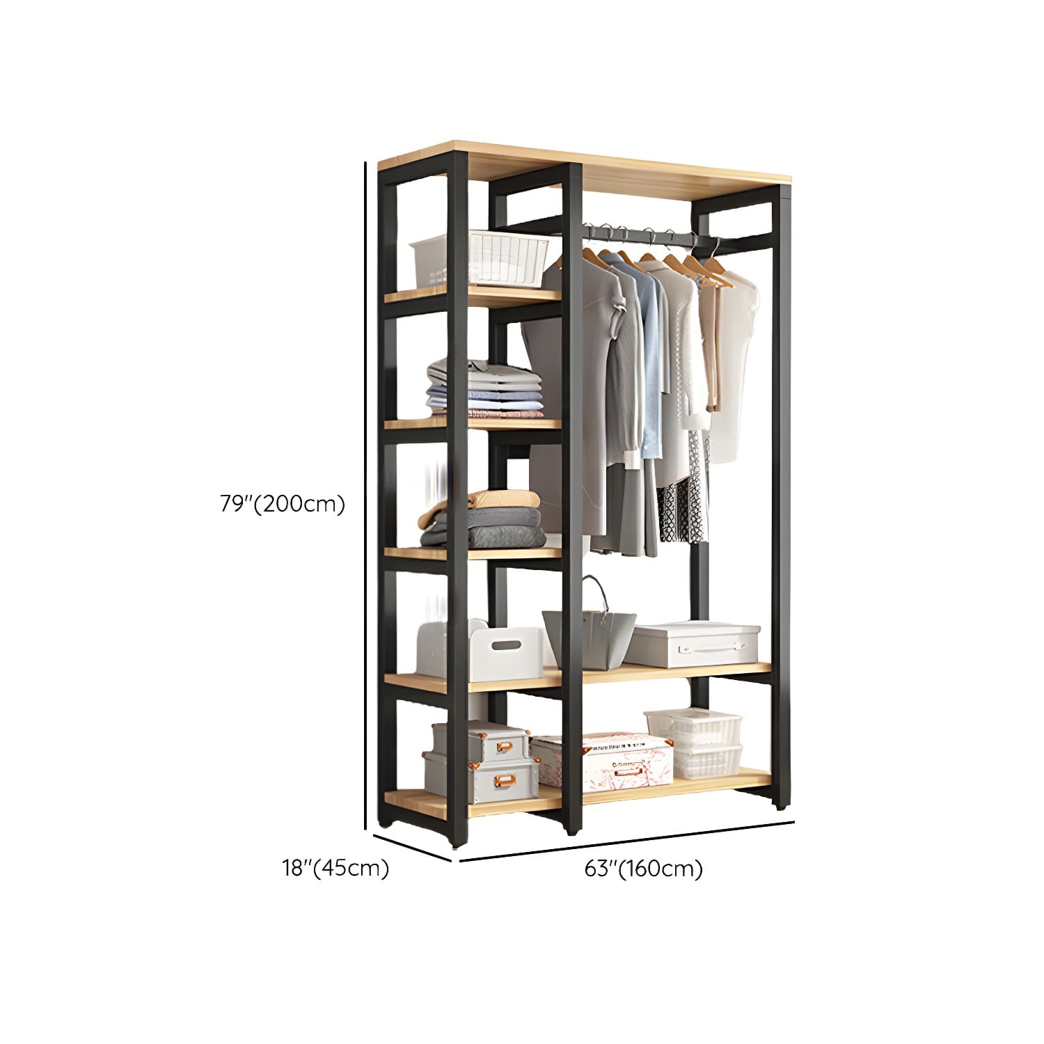 Modern Metal Wardrobe Armoire with Clothing Rod & Shelves (Height 70-79 inches, Overall Width 45cm) - image 23