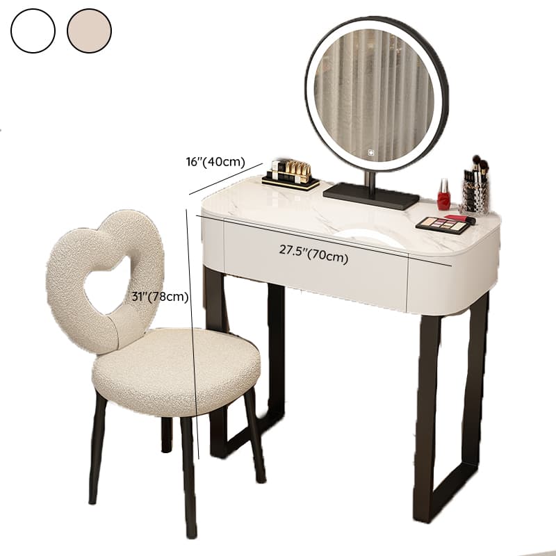 Casual Small/Standard Vanity Set with White Chair, Iron Frame, Drawer, and Mirror Lights - image 15