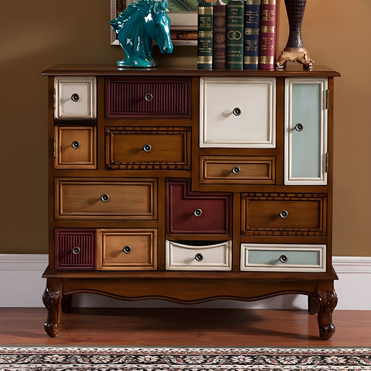 Industrial Painted Accent Cabinet with Drawers Solid Wood Chest - image 16