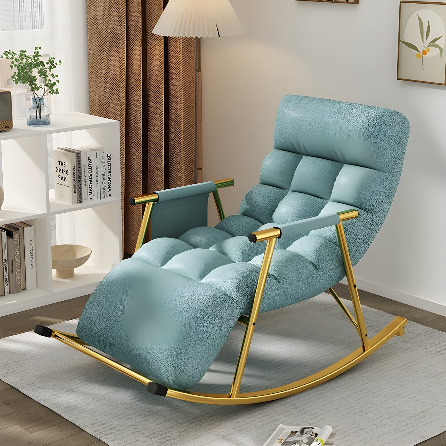 Chic Indoor Modern Rocking Chair - Upholstered, with Tuft and Track Arms, Seats One - image 5