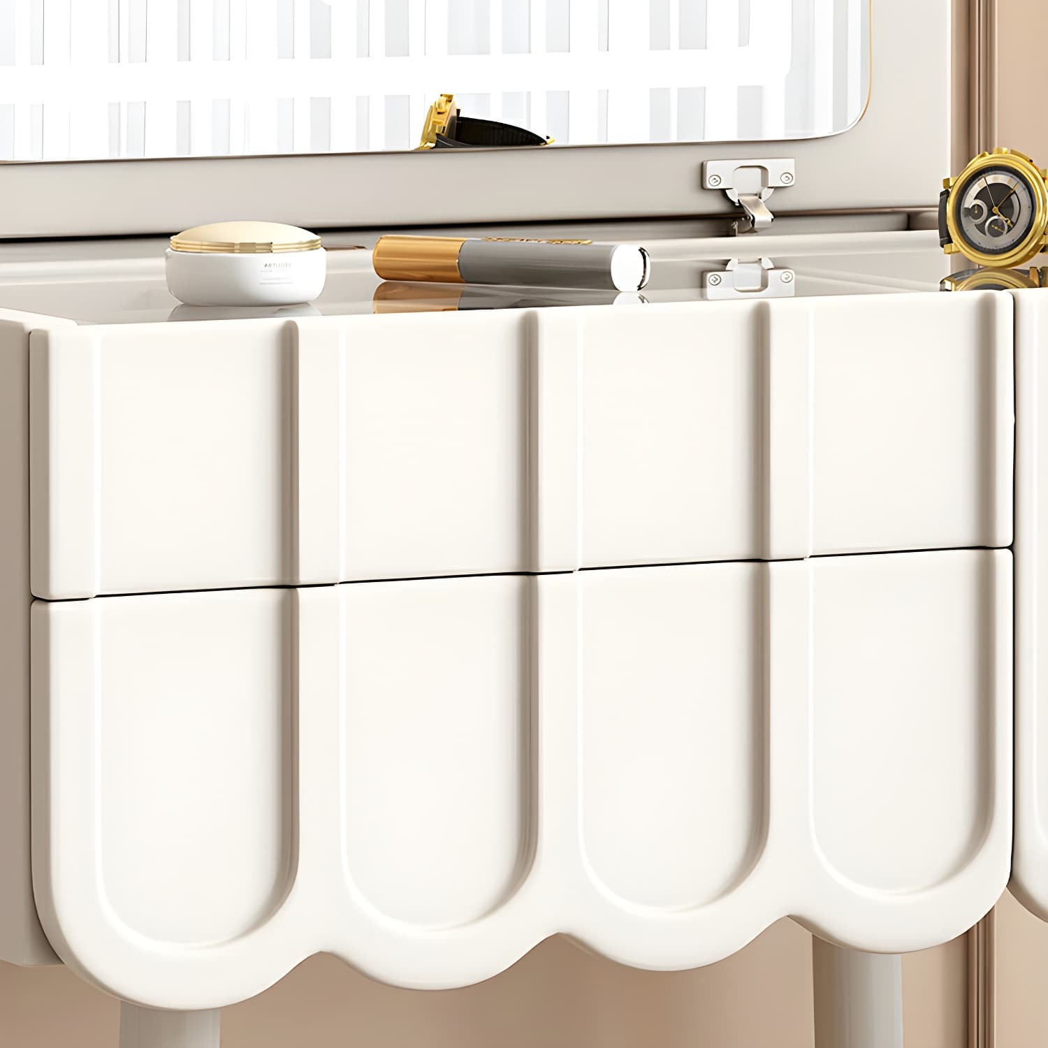 Elegant Vanity Set with Oak Top & Mirror & 2 Drawers & Comfortable Seat - image 8