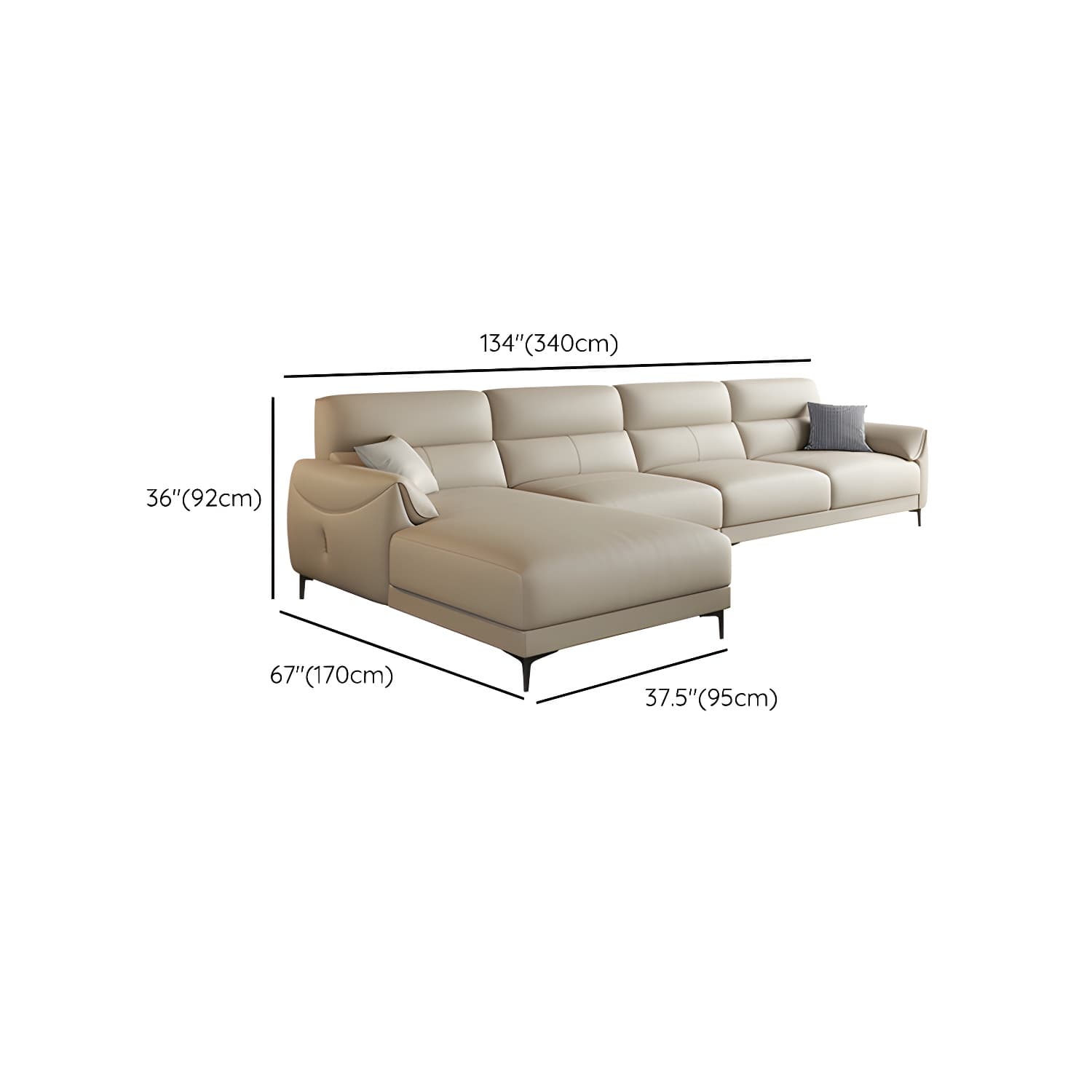 Modern Beige Leather Stationary Sectional Sofa with Pine Wood Frame - image 17