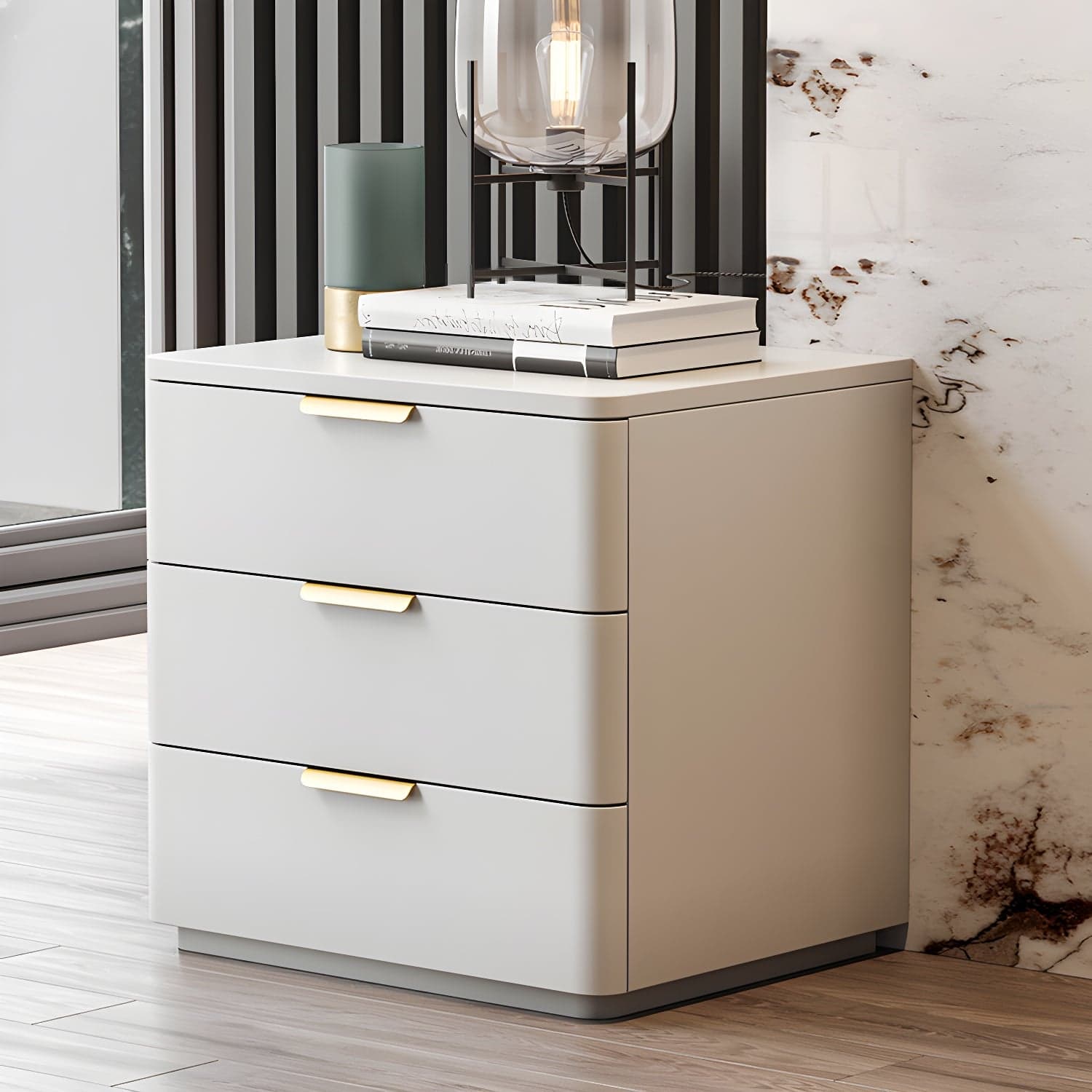 Contemporary Accent Table Nightstand Leather Nightstand with 3 Drawers - image 8