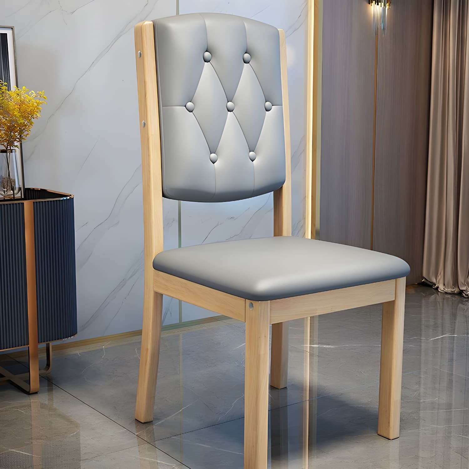 Matte Finish Leather Side Chair with Solid Wood Base for Home - image 21