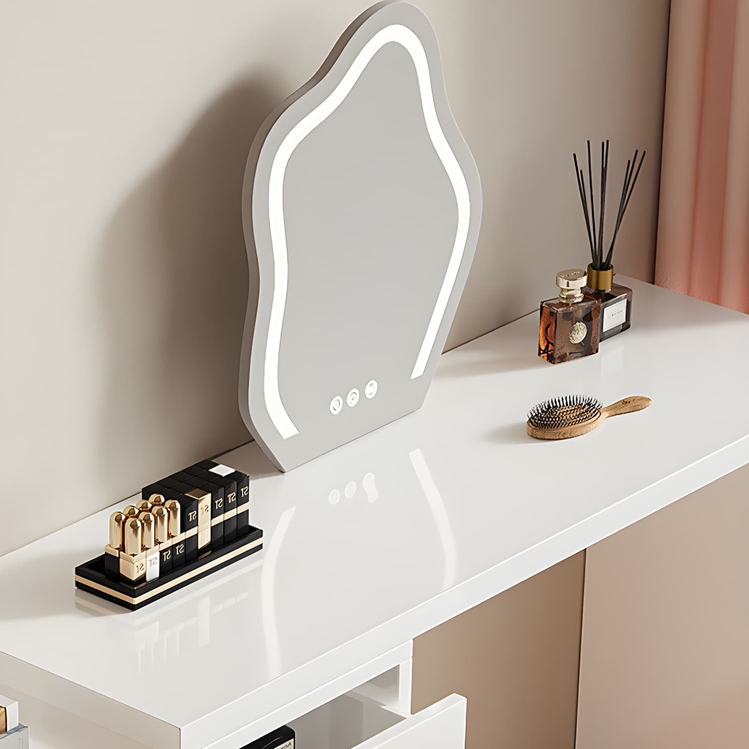 Contemporary White Wood Rectangle Top Make-up Vanity with Lighted Mirror - image 9