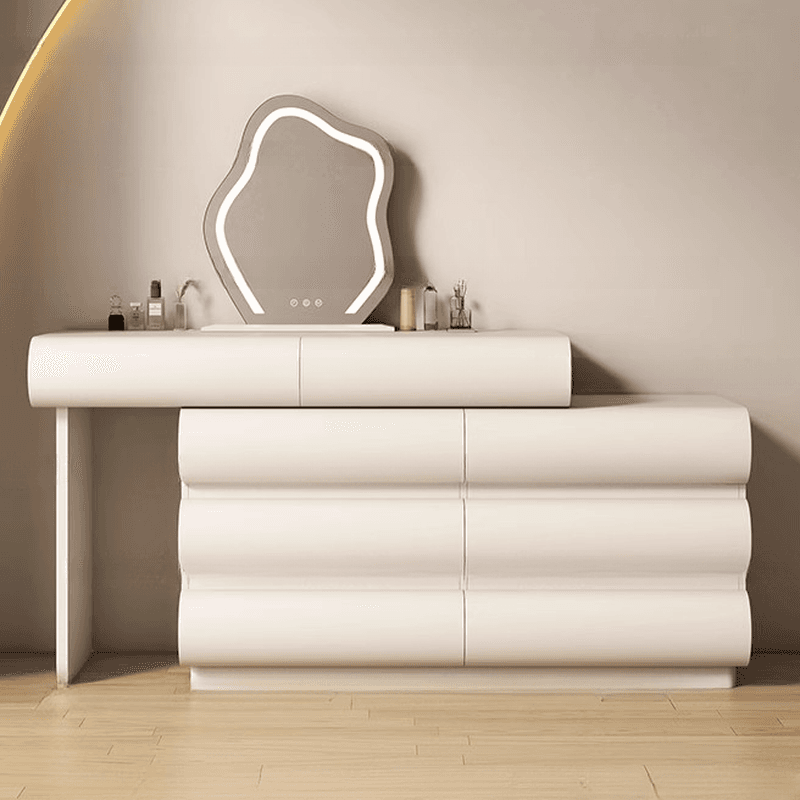 Large Vanity Set with Natural Wood Table Top, White Chair, 8 Drawers, Mirror Lights, and Scalable Design - image 4