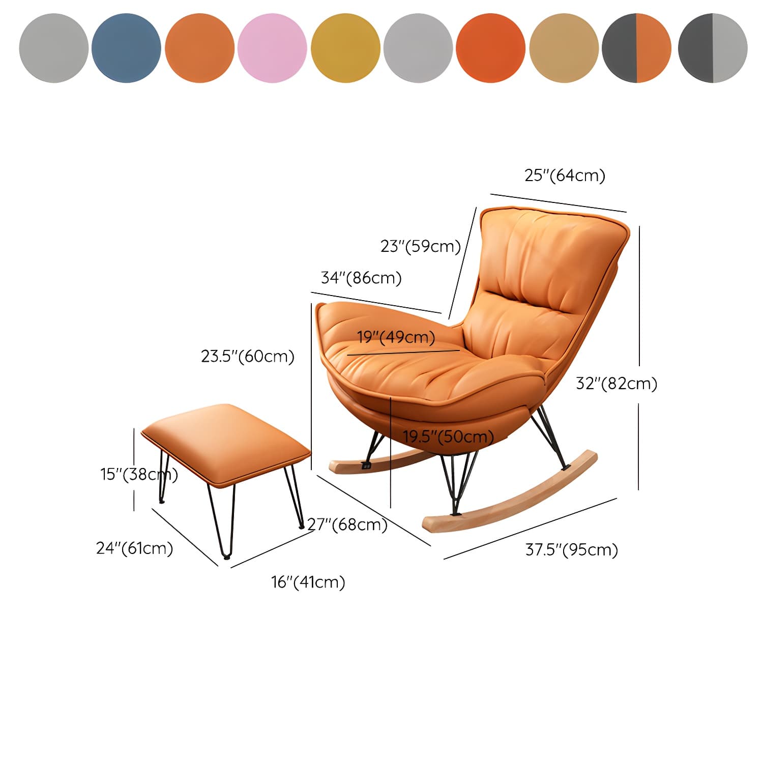 Glam Rocking Accent Chair Upholstered Antique Finish Rocking Chair with Ottoman - image 16