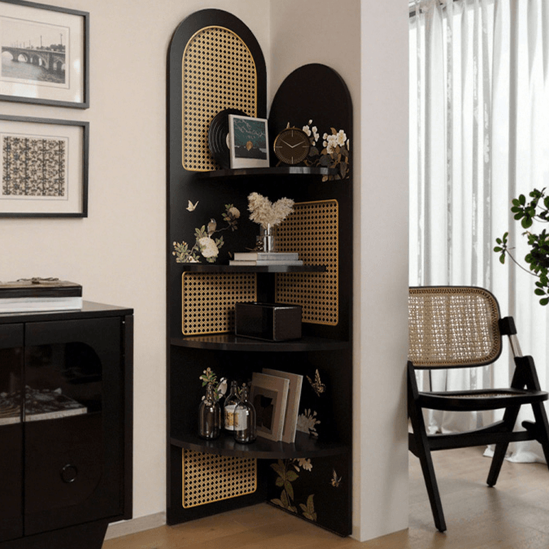 Modern Simple Style Nook Decorative Cabinet with 4 Exterior Shelves, Matte Black Laminate Top - image 9