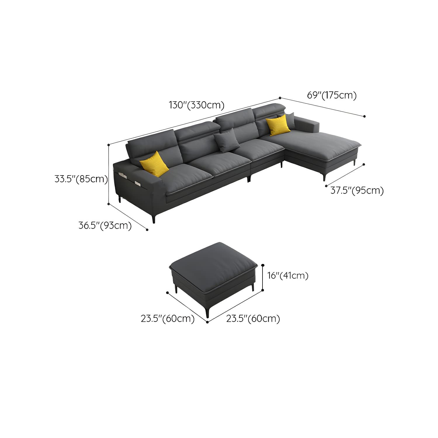 Modern Wood Frame Stationary Sectional Sofa with Black Legs and Storage in Cotton Blend Upholstery - image 20