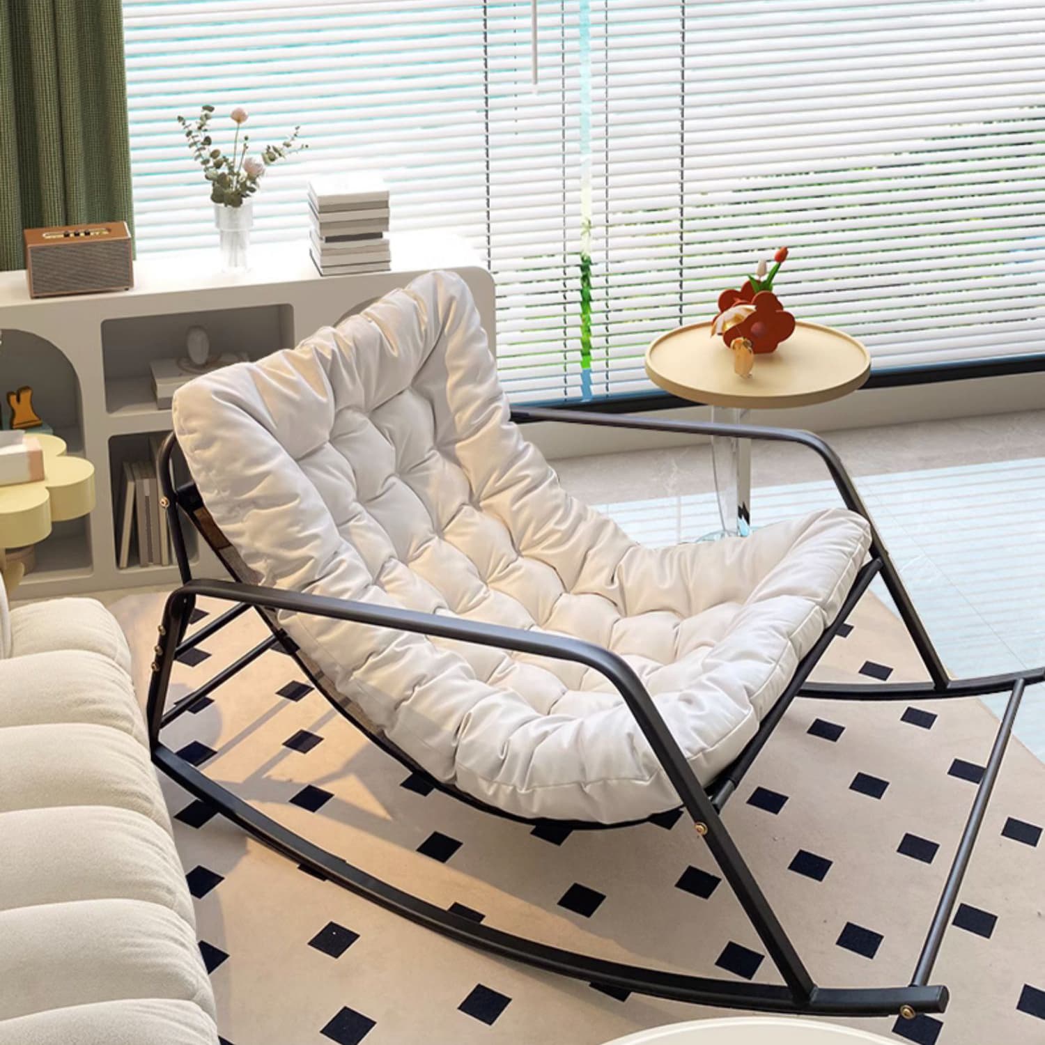 Stylish and Comfortable Modern Black Metal Rocking Chair with Removable Cushions - image 11
