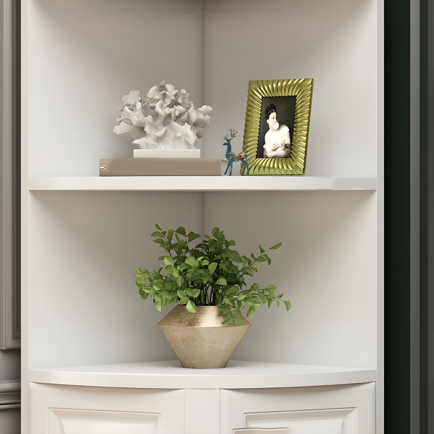Modern White Corner Accent Cabinet with Glass Doors and Cabinets Included - image 6