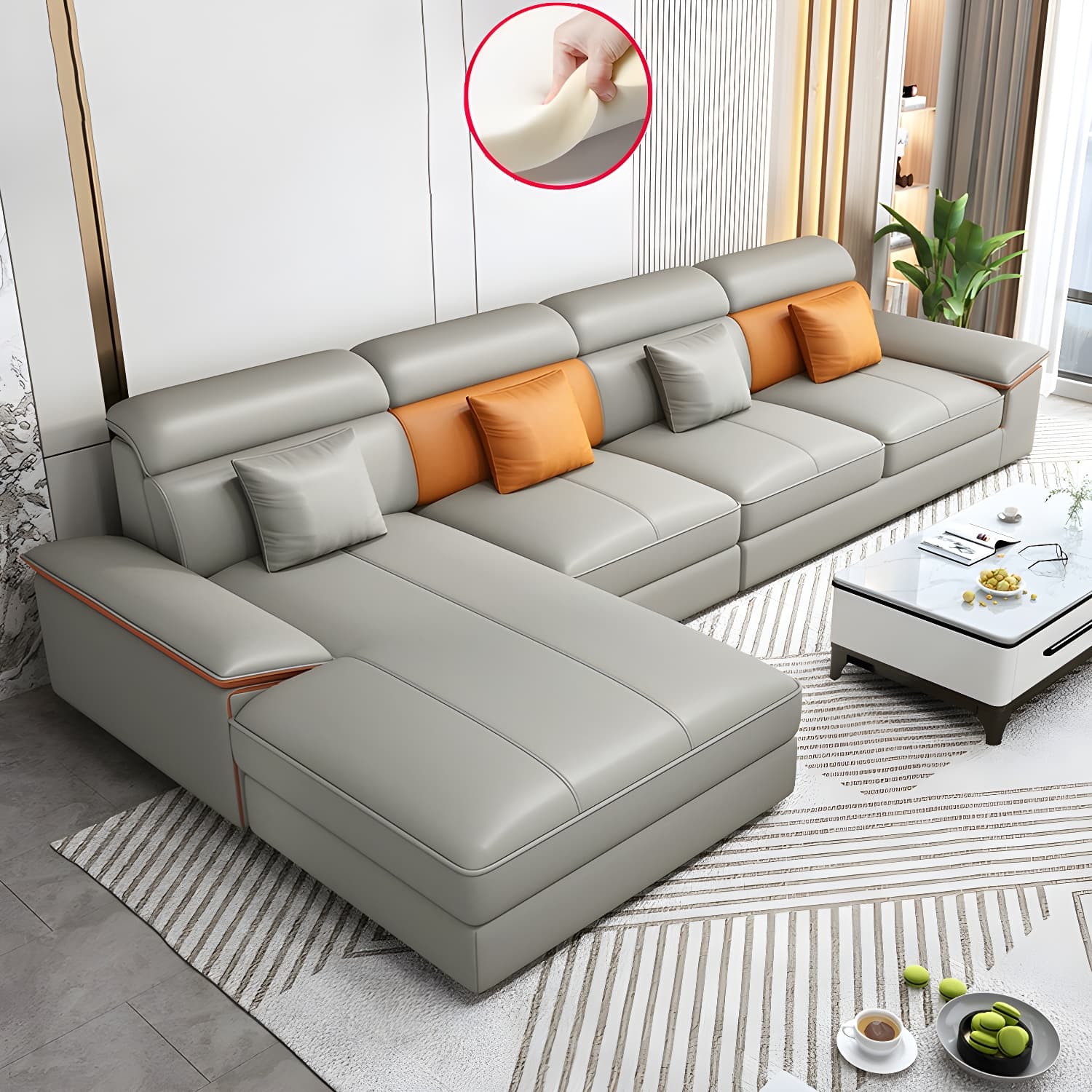 Modern Wood L-Shaped Sectional Sofa with Pillow Top Arm and Cushion Back - image 4