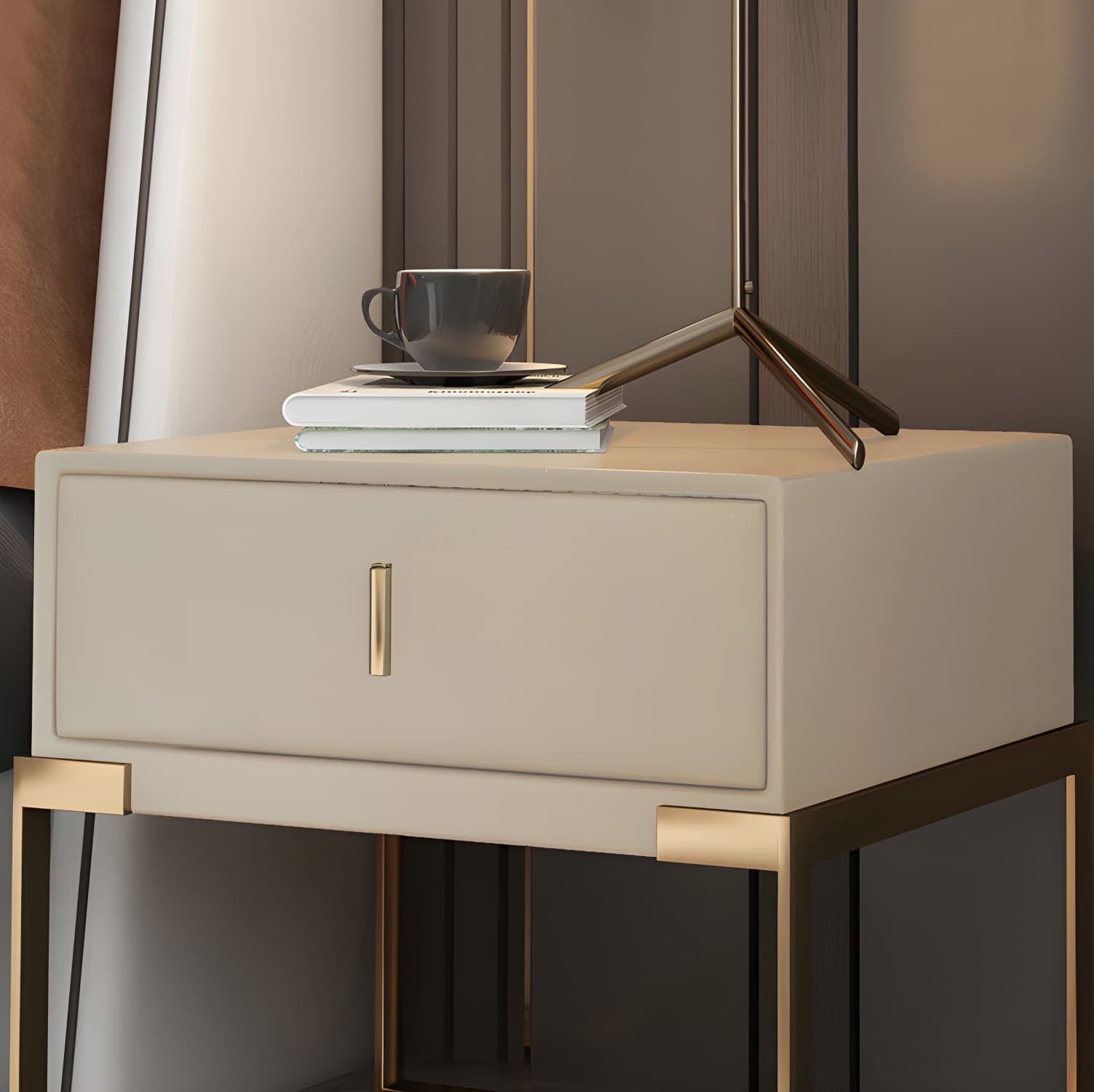 Faux Leather Nightstand 1-Drawer 21 Inch Tall Modern Legs Included Night Table - image 29