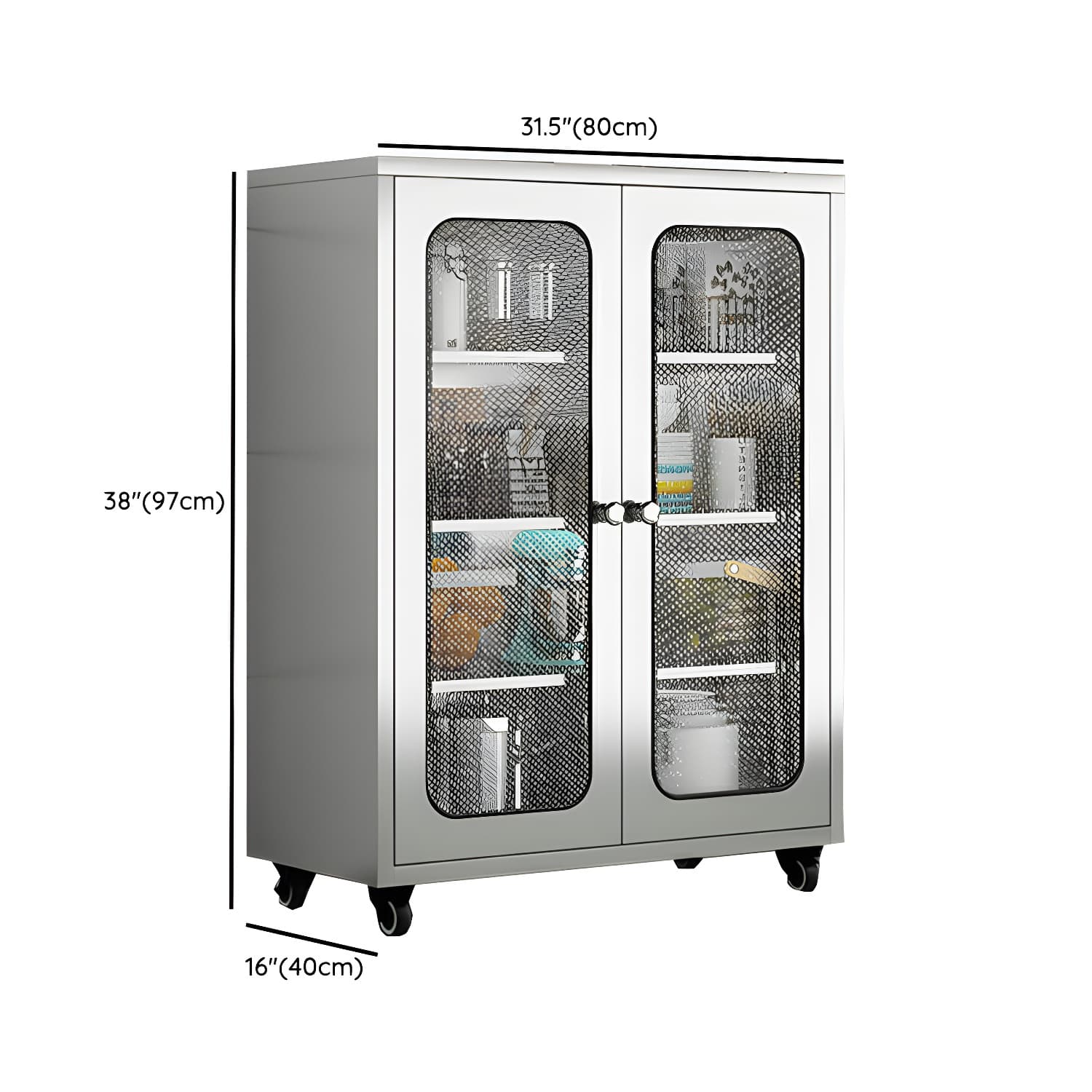 Chrome Stainless Steel Sideboard Cabinet with Cabinets, Adjustable Shelves, and Glass Doors - image 23