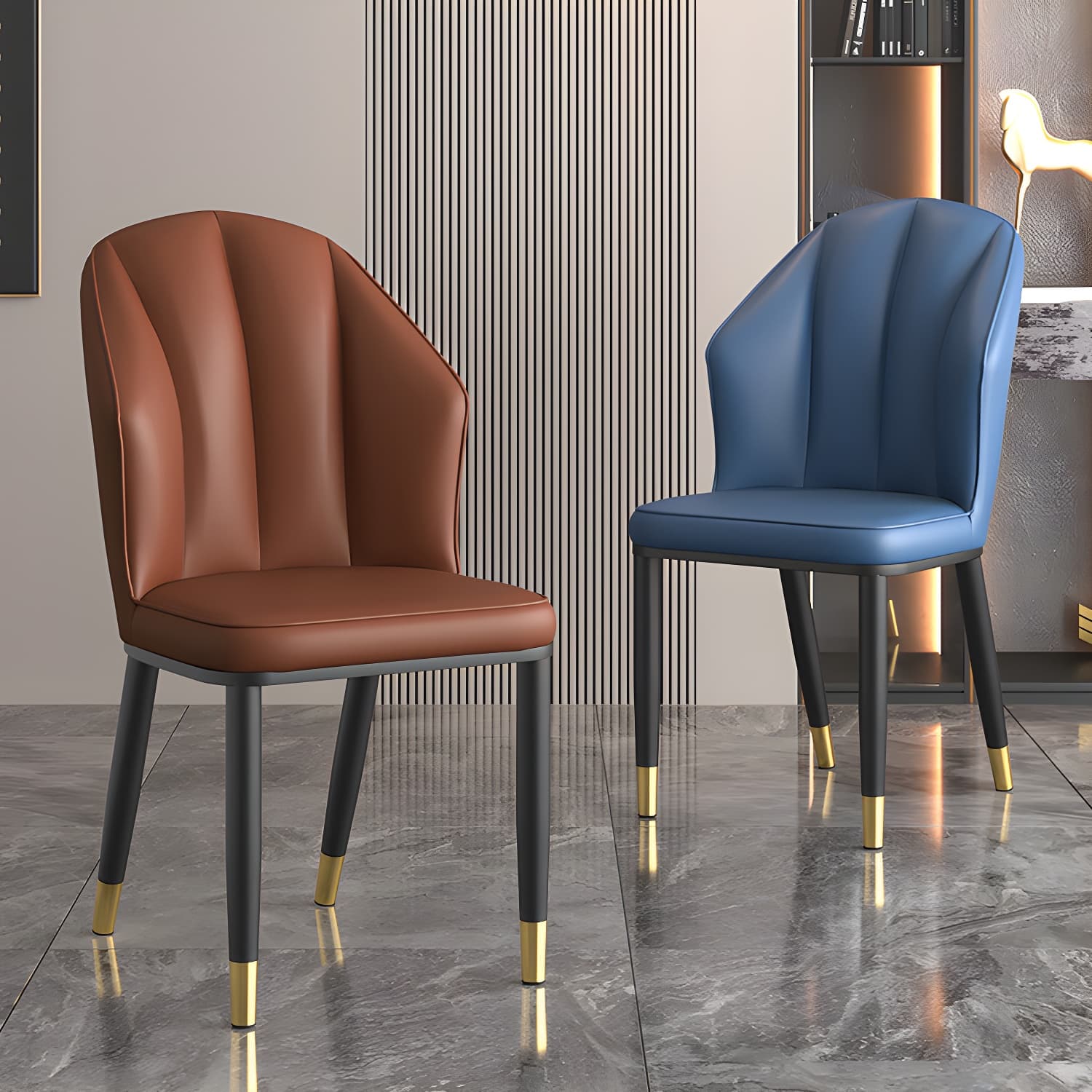 Glam Metal Dining Room Chairs Armless Upholstered Side Leather Chairs for Restaurant - image 10