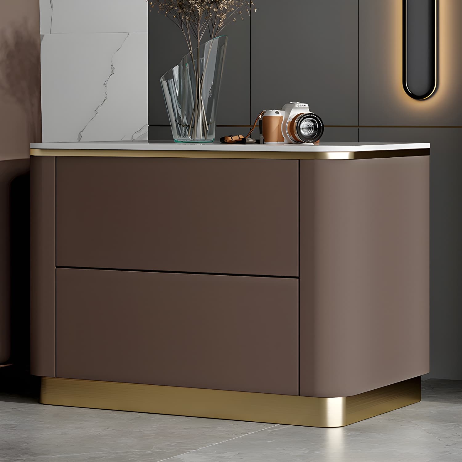 Glam Solid Wood Leather Outer Frame Accent Table Nightstand Drawer Storage Night Table - image 14