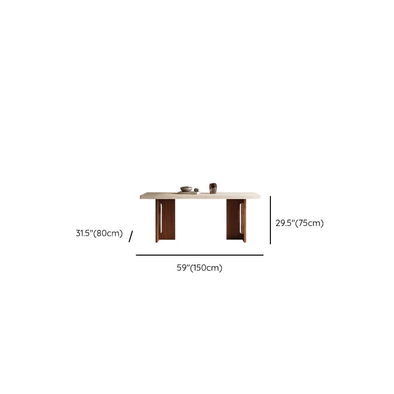 Minimalist Rectangular Slate Stone Dining Table Set with Two-sided Pedestal in Ivory - image 11