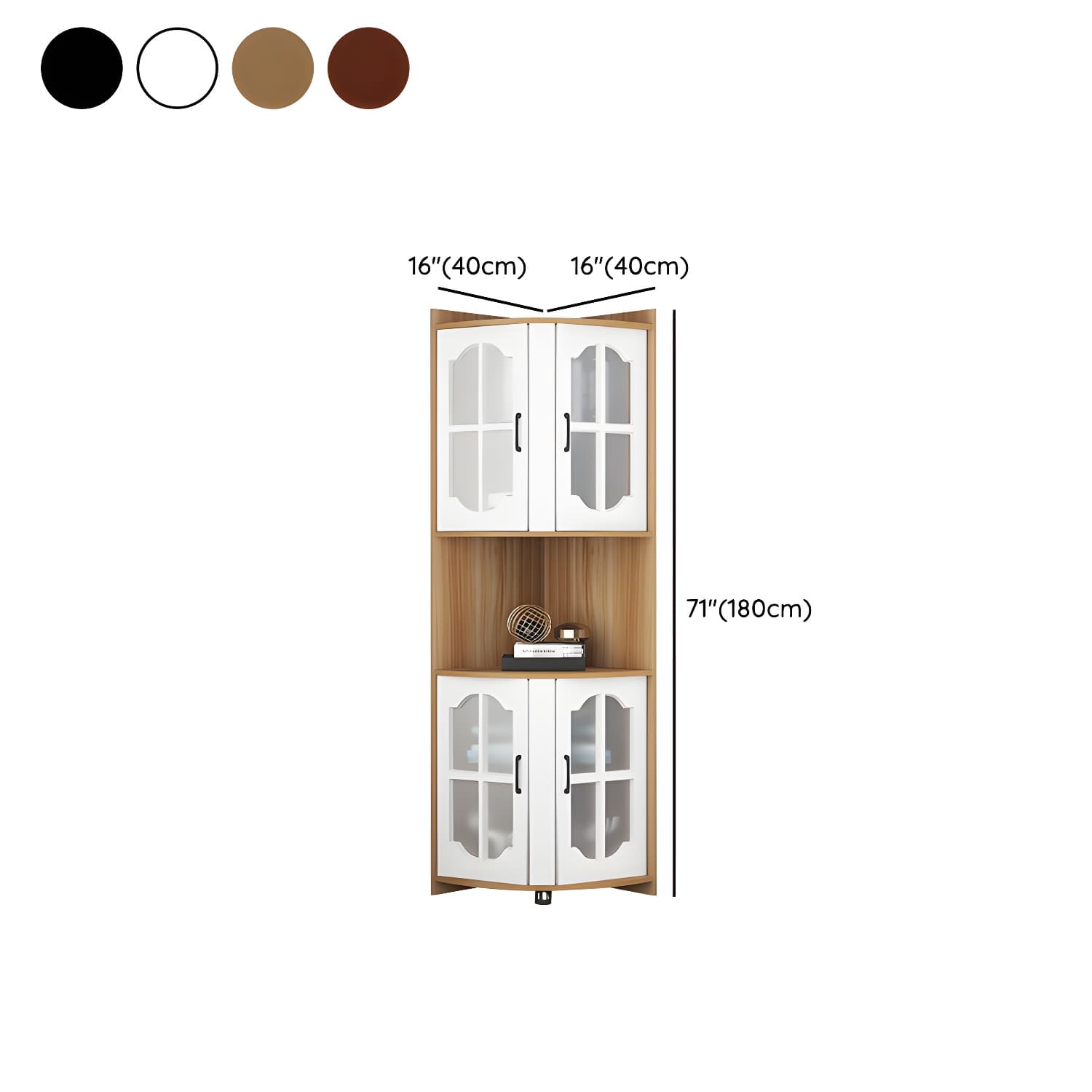 Corner Modern Glass Door Accent Cabinet with Wood Base and 2 Exterior Shelves - image 9