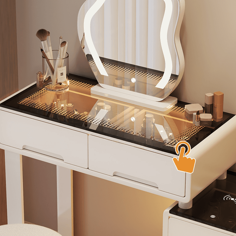 Elegant Vanity Set with Lighting, Electrical Outlet, and Push-Pull Functionality - image 8