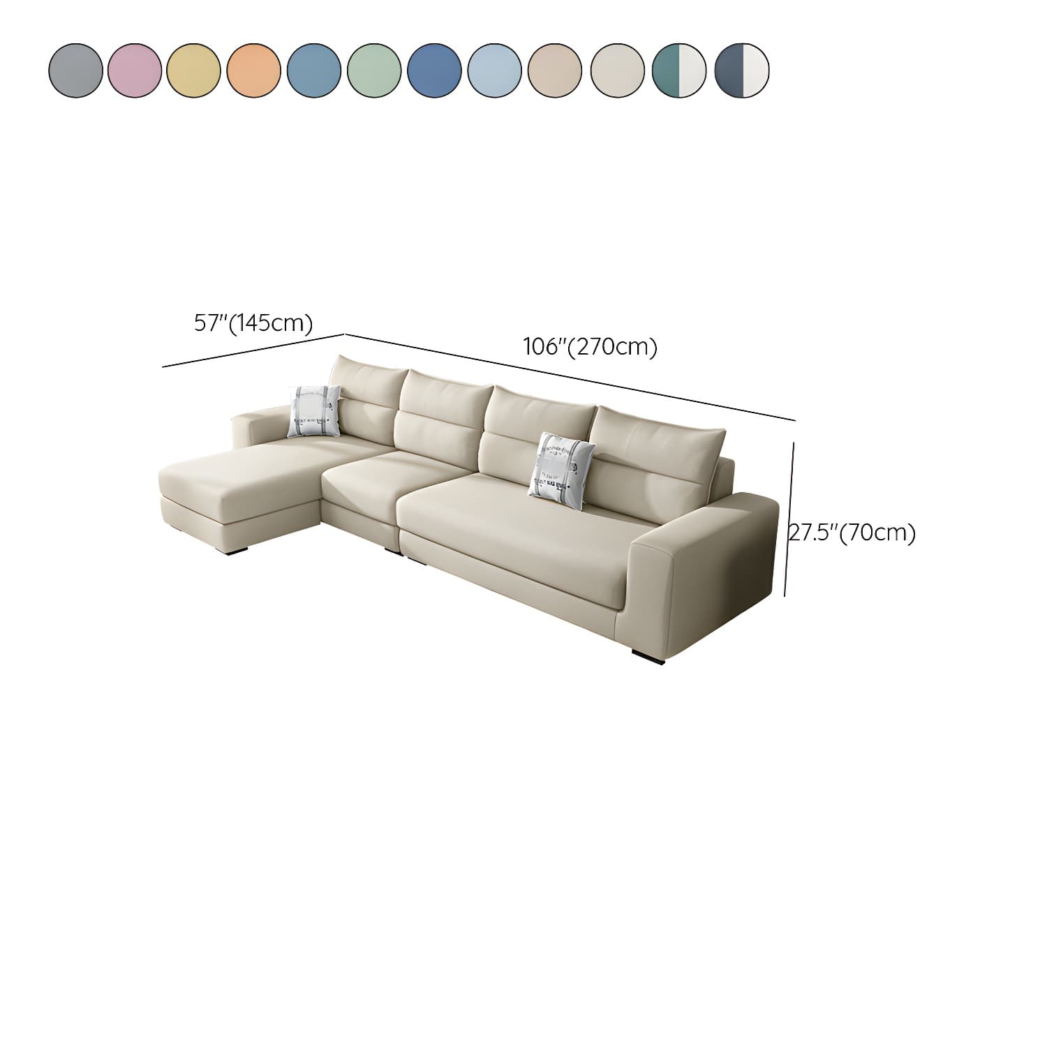 Modern Reversible L-Shape Sectional Sofa with Square Arm and Black Legs - image 21